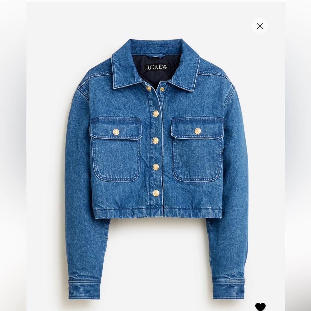 J.Crew cropped denim puffer jacket size small